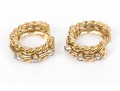 14k Yellow Gold Twisted Huggie Style Hoop Earrings, Diamond Set, Approximately 0.12 TCW