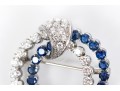 14k White Gold Wonderful Sapphire And Diamond Double Circle Brooch