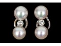 18k White Gold Tailored Cultured Pearl And Diamond Stack Earrings