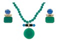 14k Yellow Gold Handsome Green And Blue Chalcedecony Earrings And Necklace Set