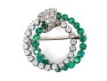14k White Gold Fabulous Emerald And Diamond Double Circle Brooch