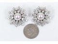 14k White Gold Stunning Cultured Pearl And Diamond Spray Earrings