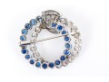 14k White Gold Wonderful Sapphire And Diamond Double Circle Brooch