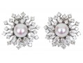 14k White Gold Stunning Cultured Pearl And Diamond Spray Earrings