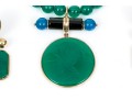14k Yellow Gold Handsome Green And Blue Chalcedecony Earrings And Necklace Set