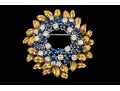 Spectacular 14k Gold Signed MIssiaglia Diamond And Sapphire Foliate Fur Clip