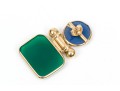 14k Yellow Gold Handsome Green And Blue Chalcedecony Earrings And Necklace Set
