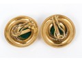 A Pair Of Vintage 18K Diamond And Malachite Ear Clips