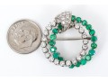 14k White Gold Fabulous Emerald And Diamond Double Circle Brooch