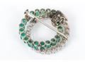 14k White Gold Fabulous Emerald And Diamond Double Circle Brooch