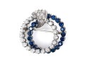 14k White Gold Wonderful Sapphire And Diamond Double Circle Brooch