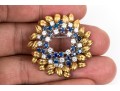 Spectacular 14k Gold Signed MIssiaglia Diamond And Sapphire Foliate Fur Clip