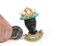 14k Yellow Gold Retro Cultured Pearl And Turquoise Blackamoor Brooch