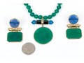 14k Yellow Gold Handsome Green And Blue Chalcedecony Earrings And Necklace Set