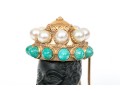 14k Yellow Gold Retro Cultured Pearl And Turquoise Blackamoor Brooch