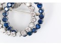 14k White Gold Wonderful Sapphire And Diamond Double Circle Brooch