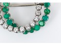 14k White Gold Fabulous Emerald And Diamond Double Circle Brooch