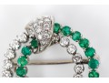 14k White Gold Fabulous Emerald And Diamond Double Circle Brooch