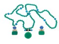 14k Yellow Gold Handsome Green And Blue Chalcedecony Earrings And Necklace Set