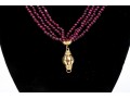 Pretty Eight Strand Garnet Bead Torsade Necklace, With A 14k Yellow Gold Ball Style Bead Clasp