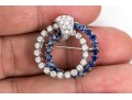 14k White Gold Wonderful Sapphire And Diamond Double Circle Brooch