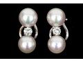 18k White Gold Tailored Cultured Pearl And Diamond Stack Earrings