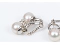18k White Gold Tailored Cultured Pearl And Diamond Stack Earrings