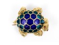 Hidalgo 18k Yellow Gold Charming Blue Enamel Turtle Brooch