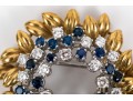 Spectacular 14k Gold Signed MIssiaglia Diamond And Sapphire Foliate Fur Clip