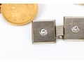 Three Pairs Of 18K And 14K Cufflinks With Gold Coins And Diamonds