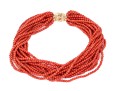 Fabulous Coral Torsade Choker Necklace, With A 14k Yellow Gold Clasp