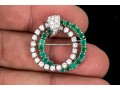 14k White Gold Fabulous Emerald And Diamond Double Circle Brooch