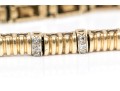 14k Gold Stylish Ribbed And Diamond Link Line Bracelet, Approximately 0.45 TCW