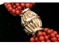 Fabulous Coral Torsade Choker Necklace, With A 14k Yellow Gold Clasp