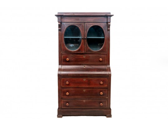 Antique Continental Bureau Secretary With A Painted Interior, Ca. 1830-50