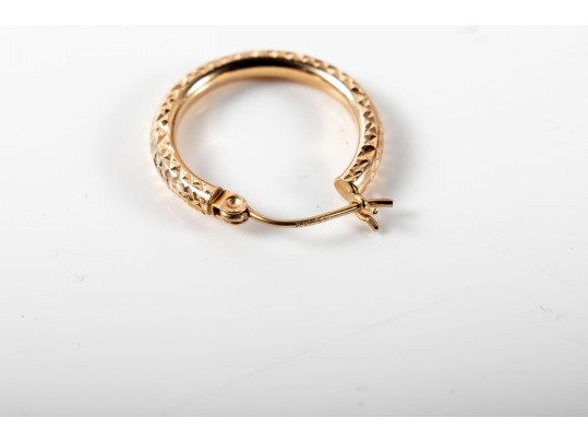 14k Yellow Gold Textured Hoop Earrings