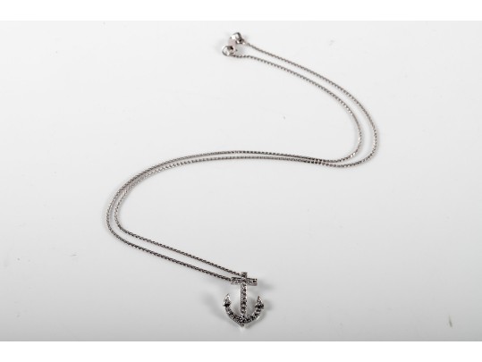 14k White Gold Diamond Anchor Pendant Necklace