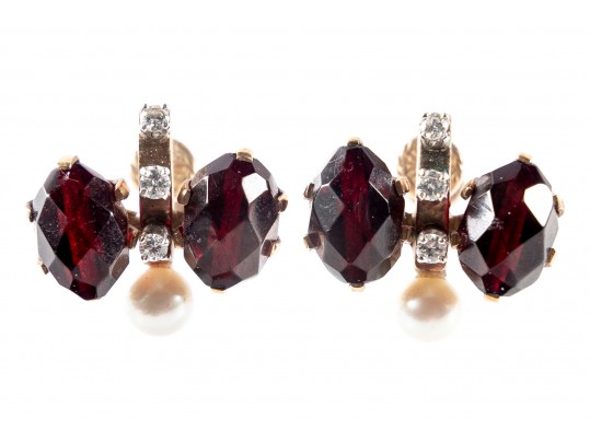 14k Yellow Gold Diamond And Cultured Pearl Screw-Back Clip-On Earrings 