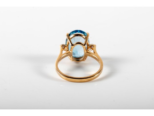 14k Yellow Gold Blue Topaz And Diamond Ring Size 5.75