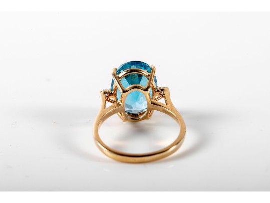 14k Yellow Gold Blue Topaz And Diamond Ring Size 5.75