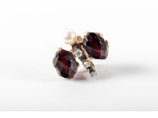 14k Yellow Gold Diamond And Cultured Pearl Screw-Back Clip-On Earrings 