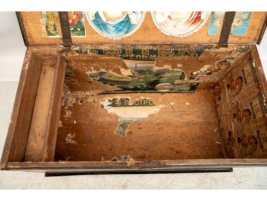 19th Century Hand Painted Chest With Decoupage Interior