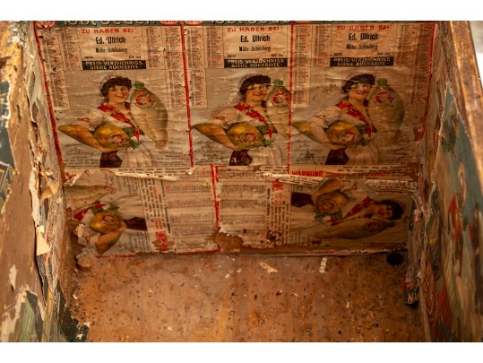 19th Century Hand Painted Chest With Decoupage Interior