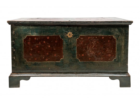 19th Century Hand Painted Chest With Decoupage Interior