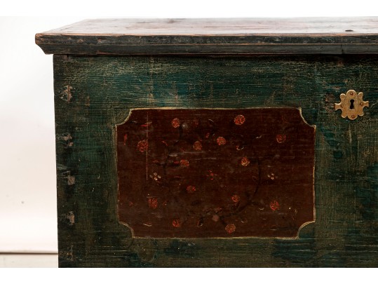 19th Century Hand Painted Chest With Decoupage Interior