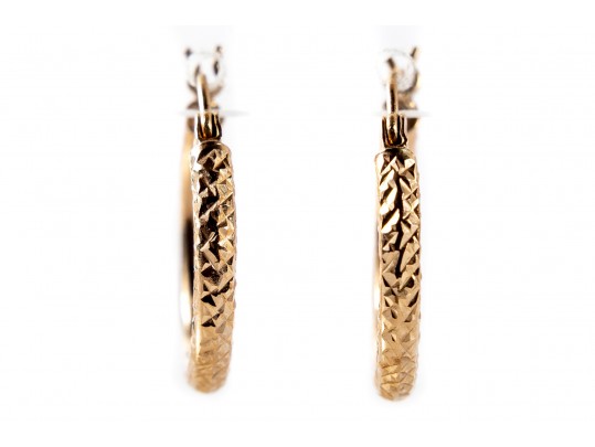 14k Yellow Gold Textured Hoop Earrings