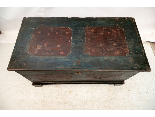 19th Century Hand Painted Chest With Decoupage Interior