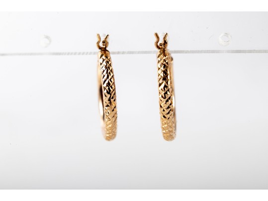 14k Yellow Gold Textured Hoop Earrings