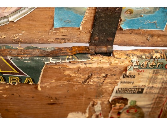 19th Century Hand Painted Chest With Decoupage Interior