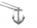 14k White Gold Diamond Anchor Pendant Necklace
